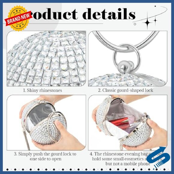 Crystal Rhinestone Disco Ball Clutch Crossbody Evening Party Purse